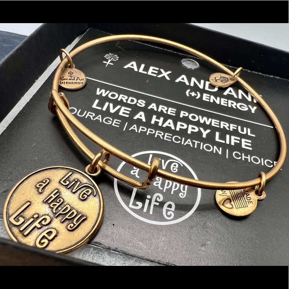 ALEX & ANI antique bronze bracelet new in box Live A Happy Life - Picture 4 of 4